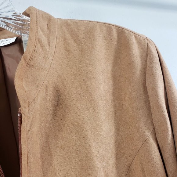 Studio Works Women's Tan Faux Leather Lined Full Zip Light Weight Coat Jacket - Picture 4 of 13